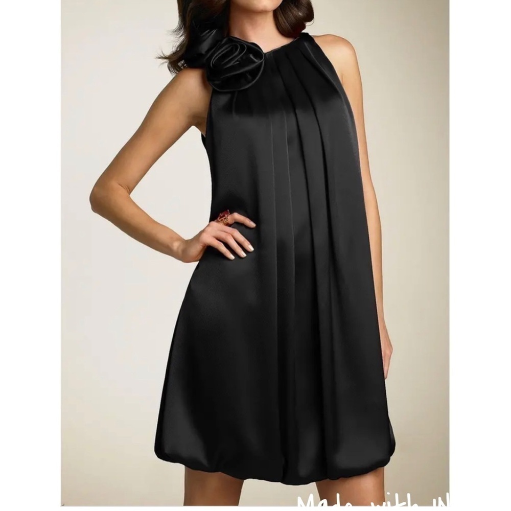 ABS BY ALLEN SCHWARTZ Black Satin Charmeuse Dress